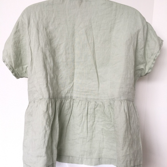 Cynthia Rowley Blouse 100% Linen Sz S Cap Sleeve Baby Doll Green Relaxed Fit - Picture 3 of 5